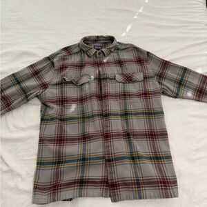Patagonia Plaid Organic Cotton Shirt Jacket in Teal, Mustard & Maroon
